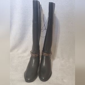 Calvin Klein Black Over the Knee Boots with Brown Accent